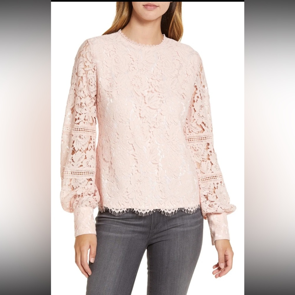 Rachel Parcell Bishop Pink Lace Blouse Size Small